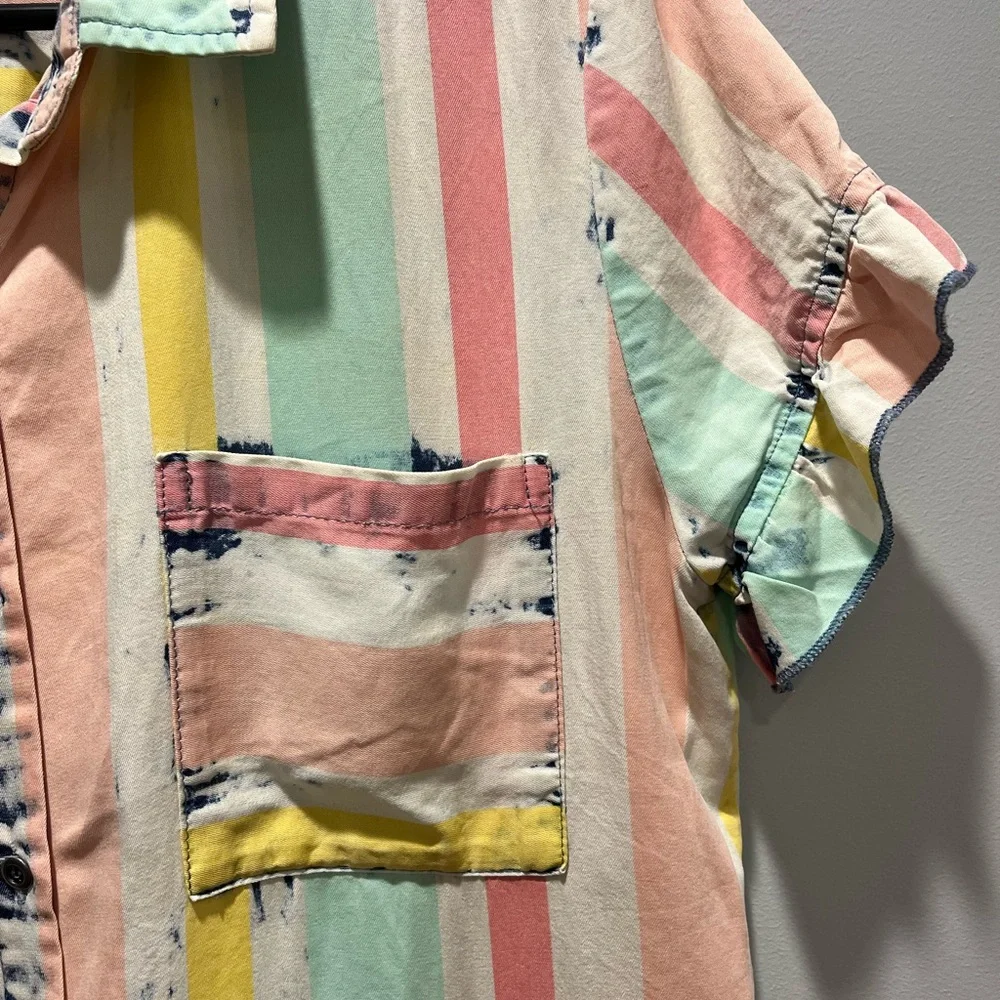 Women's Medium Billy T Boho Pastel Striped‎ High-Low Tunic Dress Ruffle Slevees - Picture 5 of 10